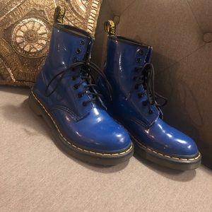 Dr. Martens patent leather blue 8 eye boots